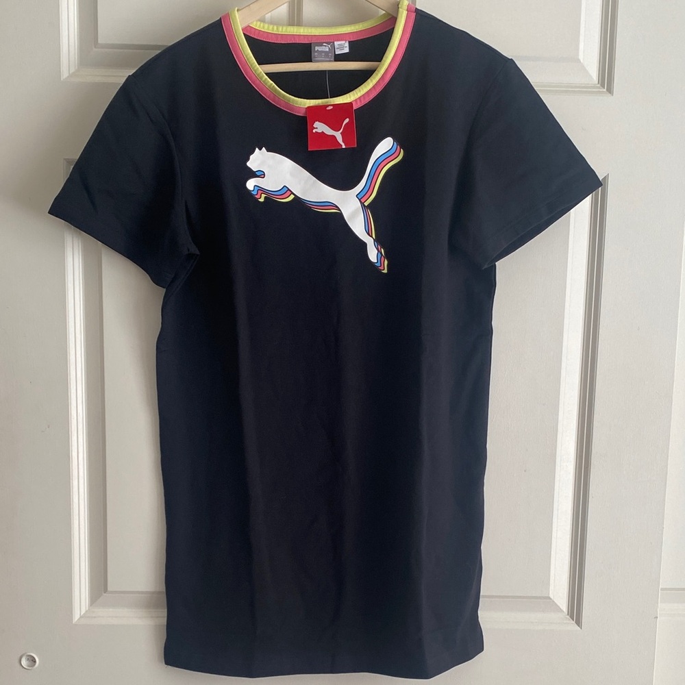 PUMA Women’s Black Logo Dress Size S NWT Cotton Blend Colorful Trim Athleisure